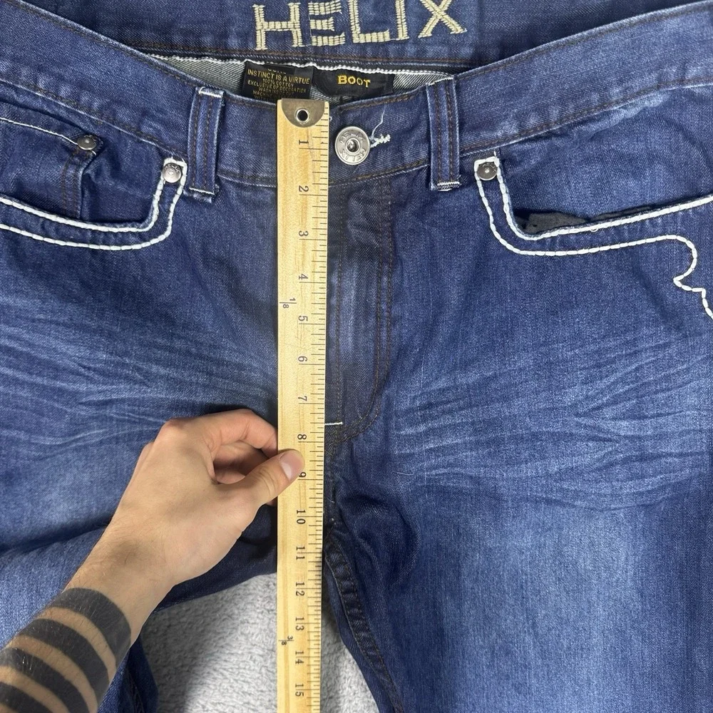 Helix Jeans Mens 38x30 Bootcut Embroidered Flames Cross Y2K Grunge Baggy